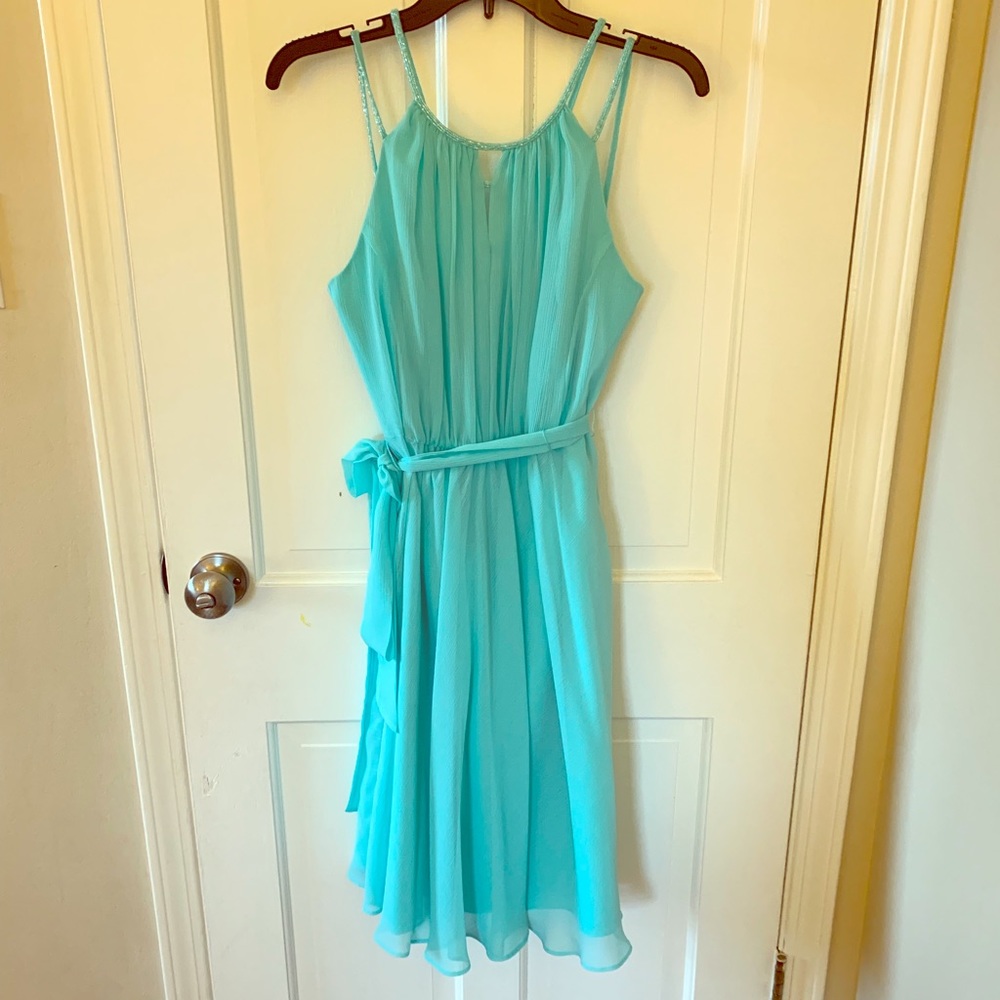 David’s Bridal aqua bridesmaid dress